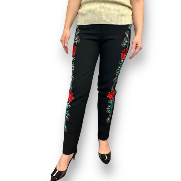 Flower Embroidered Black Women Pants - Picture 5 of 11